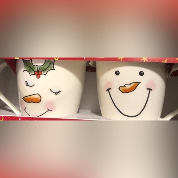 Pfaltzgraff Snowman Couple Porcelain 18 ounce Mug Set NEW NIB - Picture 2 of 2